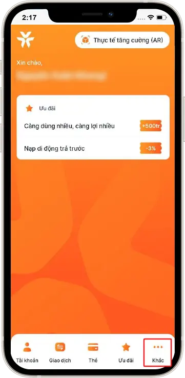 Bước 1: Tại giao diện chính » Chọn mục Khác dưới góc phải màn hình